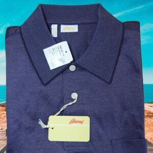 $1250 Brioni Luxury Polo Pique Shirt Mens Large Purple Italy Pocket Short Sleeve